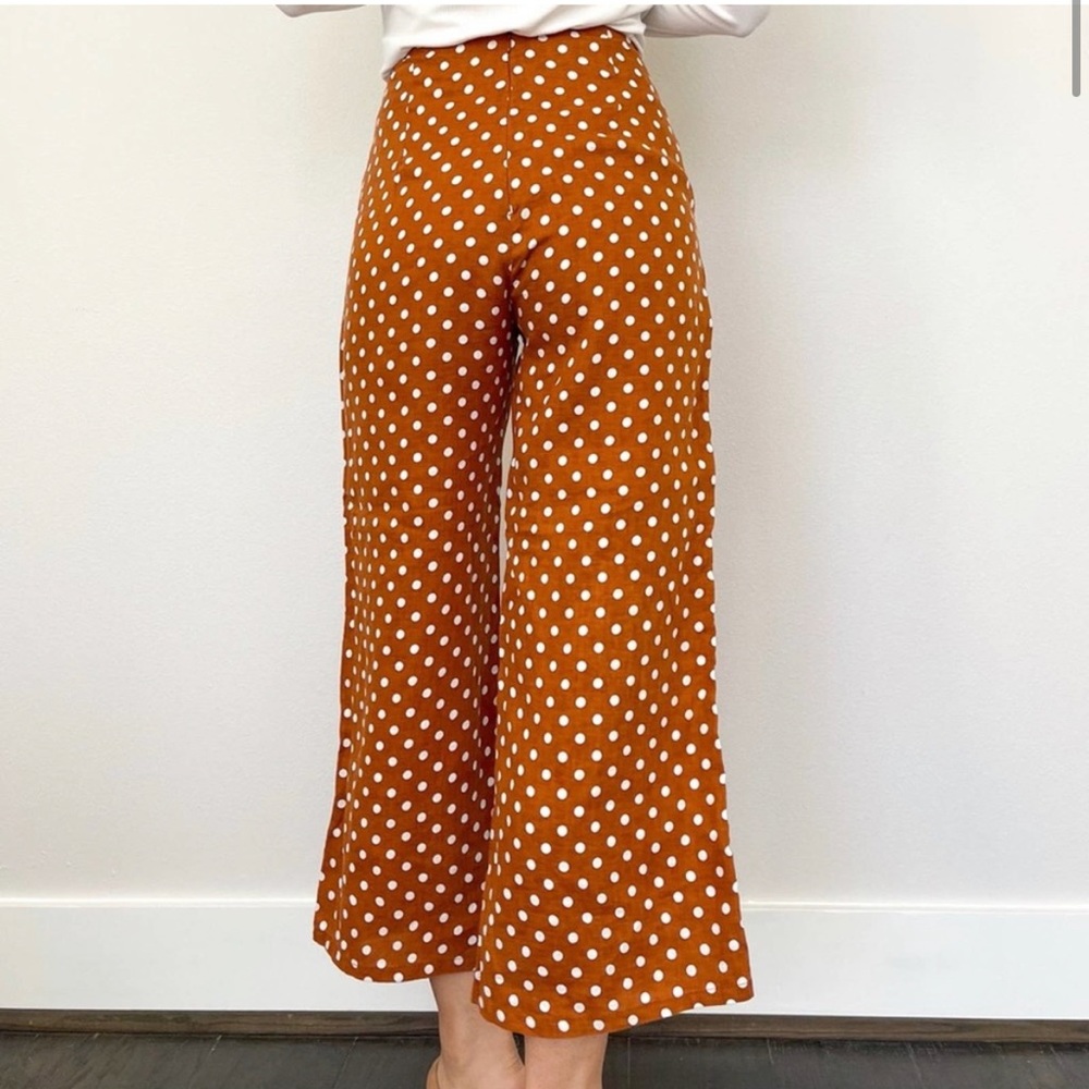 Faithfull the Brand Polka dot rust white linen high waist cropped wide leg pants